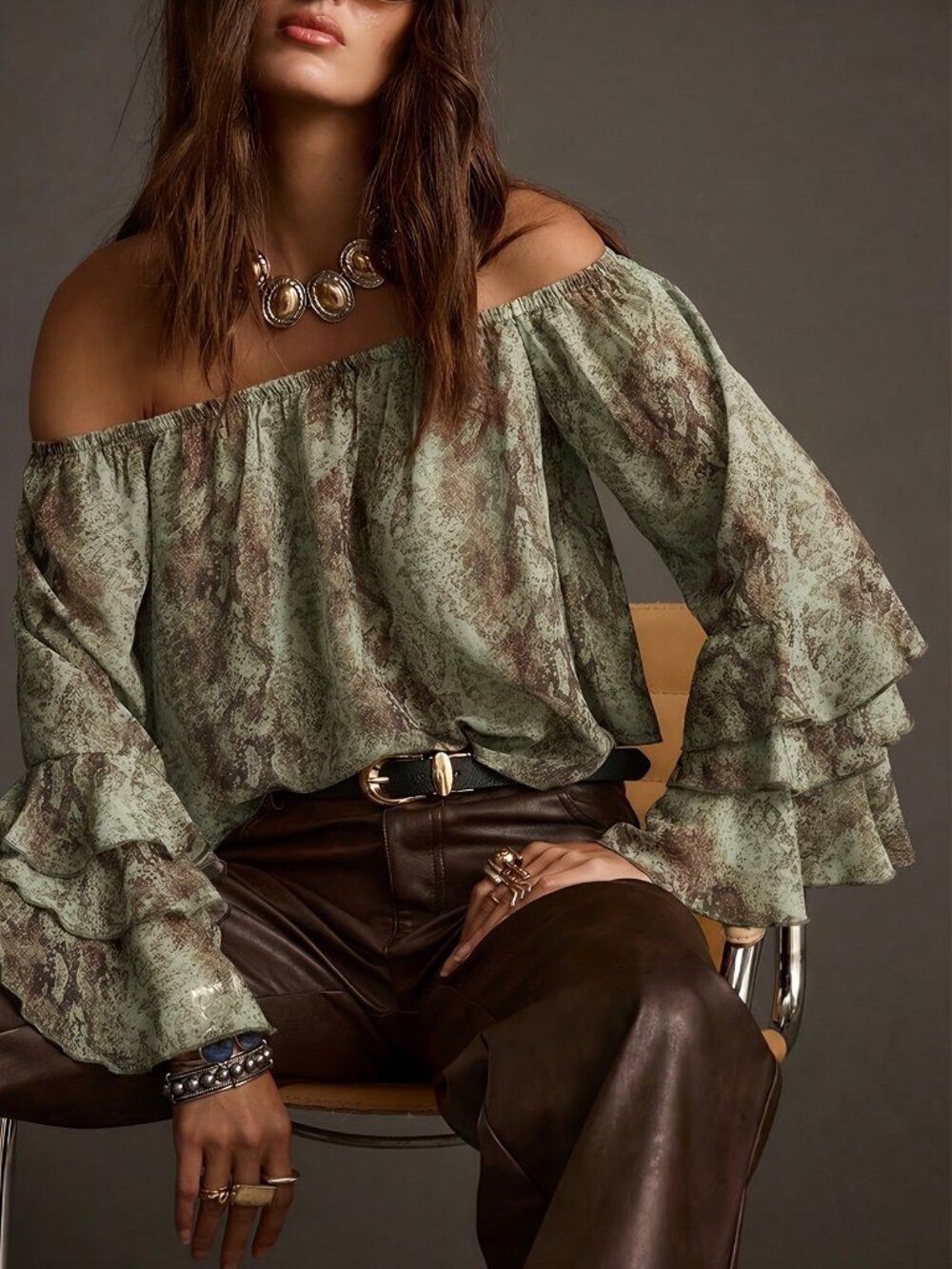 Green Boho Women's Off-Shoulder Blouse